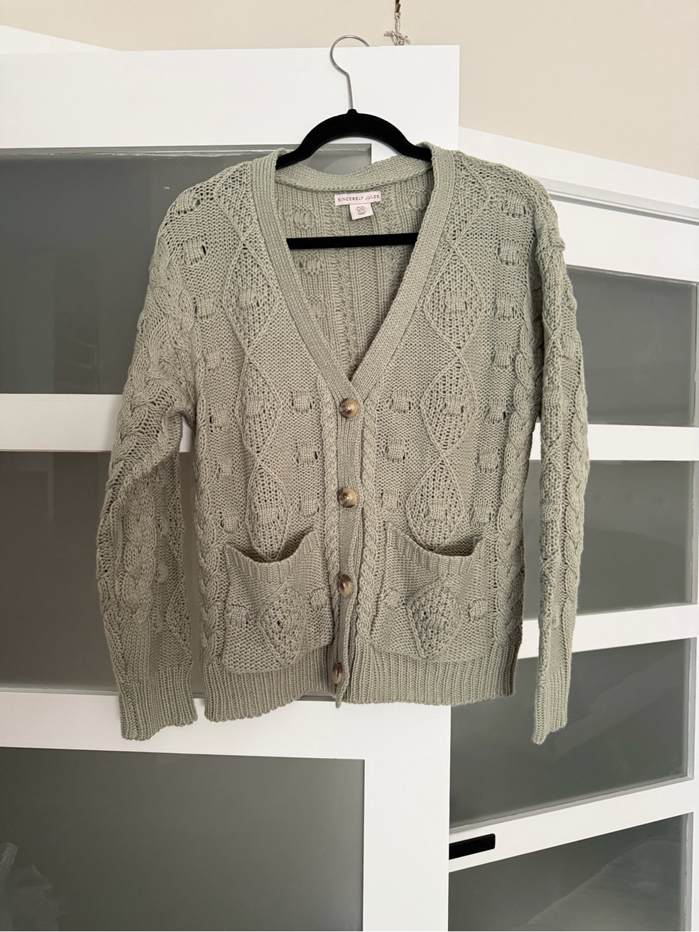 Sincerely Jules Sage Green Cable Knit Button-Front Cardigan